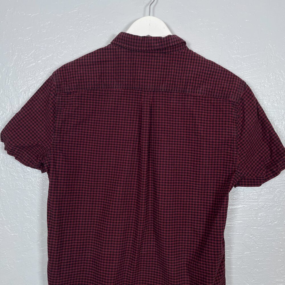 Superdry Men M Black Red Gingham Ultimate Oxford Shirt Short Sleeve Modern Fit - Picture 8 of 11